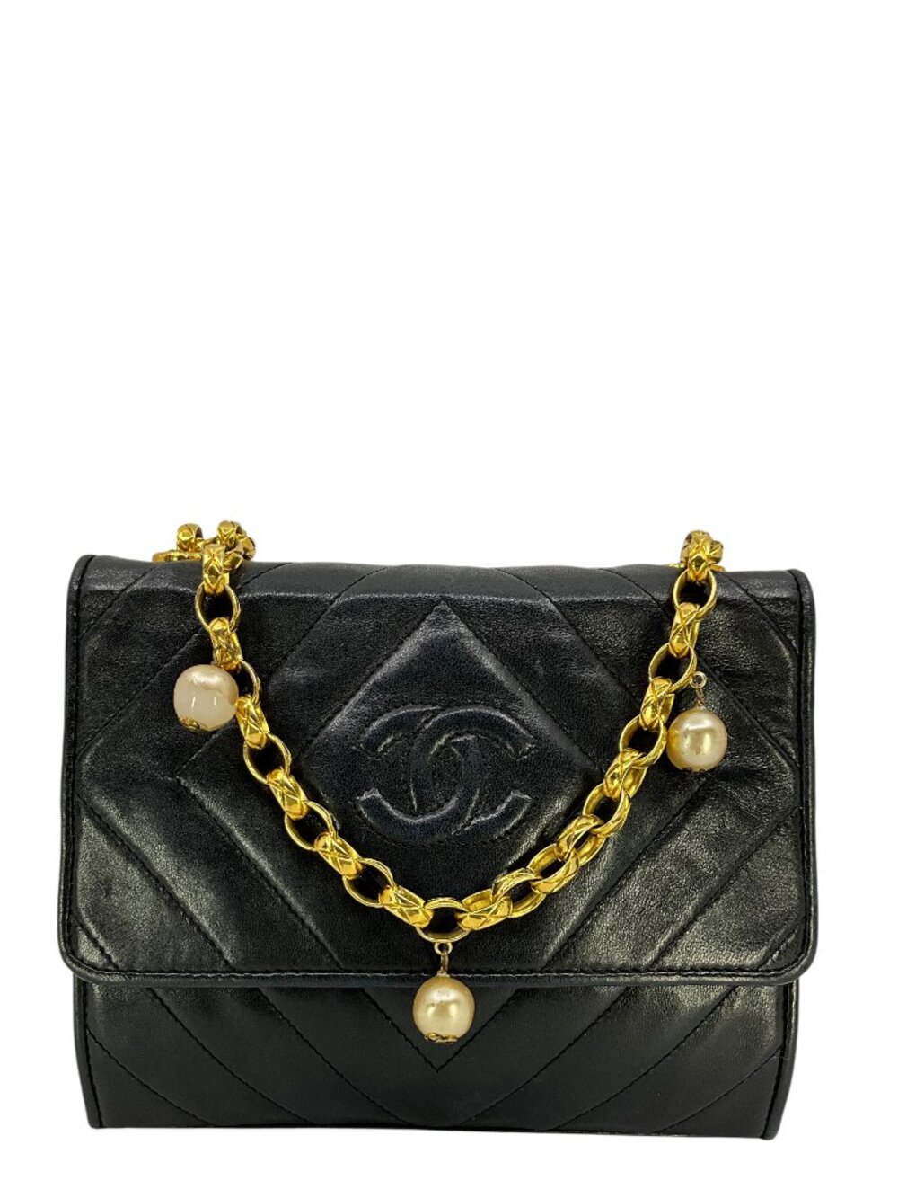 Chanel Vintage Quilted Lambskin Pearl Chain Flap Bag